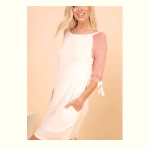โ๐ผ #2482 Comfy Cute Raglan Mauve Sleeves Dress - Picture 10 of 17